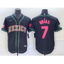 Men's Mexico Baseball #7 Julio Urias 2023 Black Pink World Classic Stitched Jersey