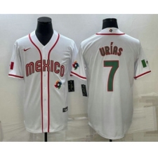Men's Mexico Baseball #7 Julio Urias 2023 White Blue World Baseball Classic Stitched Jersey
