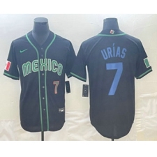 Mens Mexico Baseball #7 Julio Urias Number 2023 Black Blue World Classic Stitched Jersey