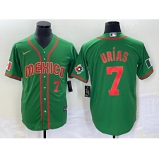 Men's Mexico Baseball #7 Julio Urias Number 2023 Green World Classic Stitched Jersey12