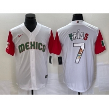 Men's Mexico Baseball #7 Julio Urias Number 2023 White Red World Classic Stitched Jersey 14