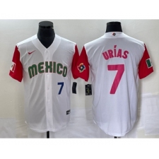 Men's Mexico Baseball #7 Julio Urias Number 2023 White Red World Classic Stitched Jersey 28
