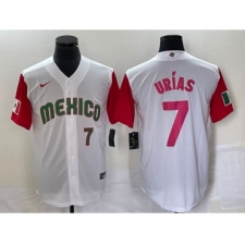 Men's Mexico Baseball #7 Julio Urias Number 2023 White Red World Classic Stitched Jersey24