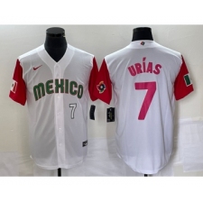 Men's Mexico Baseball #7 Julio Urias Number 2023 White Red World Classic Stitched Jersey25