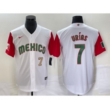 Men's Mexico Baseball #7 Julio Urias Number 2023 White Red World Classic Stitched Jersey50