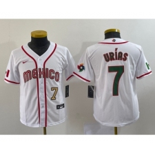 Youth Mexico Baseball #7 Julio Urias Number 2023 Red World Baseball Classic Stitched Jersey1