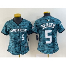 Women's Texas Rangers #5 Corey Seager Number Teal 2023 All Star Stitched Baseball Jersey