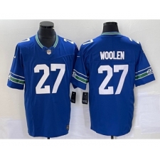 Men's Nike Seattle Seahawks #27 Tariq Woolen Blue 2023 FUSE Vapor Limited Throwback Stitched Jersey