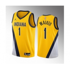 Men's Indiana Pacers #1 Jarace Walker Yellow 2023 Draft Statement Edition Stitched Basketball Jersey