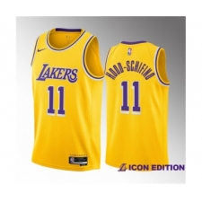 Men's Los Angeles Lakers #11 Jalen Hood-Schifino Yellow 2023 Draft Icon Edition Stitched Basketball Jersey