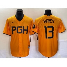 Men's Nike Pittsburgh Pirates #13 KeBryan Hayes Gold 2023 City Connect Stitched Jersey 1