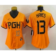 Women's Pittsburgh Pirates #13 KeBryan Hayes Number Yellow 2023 City Connect Stitched Jersey