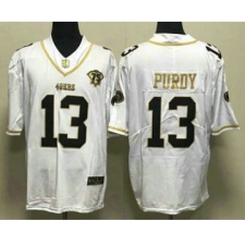 Men's San Francisco 49ers #13 Brock Purdy White Gold With 75th Anniversary Stitched Jersey