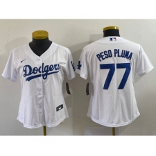 Women's Los Angeles Dodgers #77 Peso Pluma White Stitched Cool Base Nike Jersey