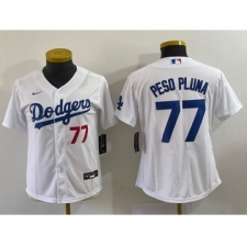 Youth Los Angeles Dodgers #77 Peso Pluma Number White Stitched Cool Base Nike Jersey
