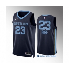 Men's Memphis Grizzlies #23 Derrick Rose Navy Icon Edition Stitched Basketball Jersey
