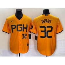 Men's Nike Pittsburgh Pirates #32 Henry Davis Number Yellow 2023 City Connect Stitched Jersey2