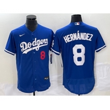 Men's Nike Los Angeles Dodgers #8 Kike Hernandez Number Blue Stitched Flex Base Jersey