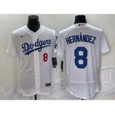 Men's Nike Los Angeles Dodgers #8 Kike Hernandez Number White Stitched Flex Base Jersey