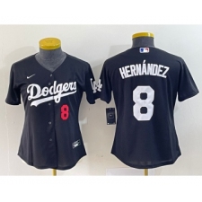 Women's  Nike Los Angeles Dodgers #8 Kike Hernandez Number Black Stitched Cool Base Jersey