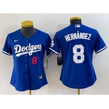 Women's Nike Los Angeles Dodgers #8 Kike Hernandez Number Blue Stitched Cool Base Jersey