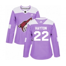 Women's Adidas Arizona Coyotes #22 Barrett Hayton Authentic Purple Fights Cancer Practice NHL Jersey