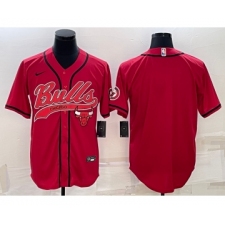 Men's Chicago Bulls Red Team Big Logo With Patch Cool Base Stitched Baseball Jersey