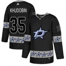 Men's Adidas Dallas Stars #35 Anton Khudobin Authentic Black Team Logo Fashion NHL Jersey
