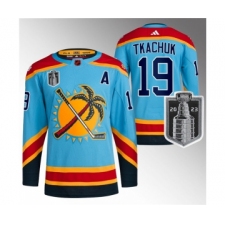 Men's Florida Panthers #19 Matthew Tkachuk Blue 2023 Stanley Cup Final Reverse Retro Stitched Jersey