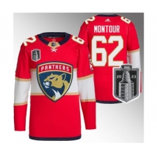 Men's Florida Panthers #62 Brandon Montour Red 2023 Stanley Cup Final Stitched Jersey