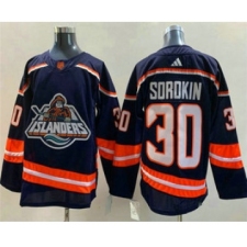 Men's New York Islanders #30 Ilya Sorokin Navy 2022 Reverse Retro Stitched Jersey