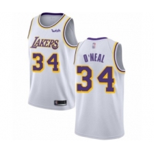 Men's Los Angeles Lakers #34 Shaquille O'Neal Authentic White Basketball Jerseys - Association Edition