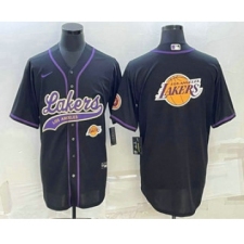 Men's Los Angeles Lakers Black Team Big Logo With Cool Base Stitched Baseball Jersey
