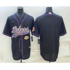 Men's Los Angeles Lakers Blank Black With Cool Base Stitched Baseball Jersey