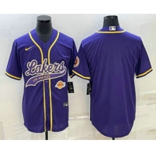 Men's Los Angeles Lakers Blank Purple With Cool Base Stitched Baseball Jersey