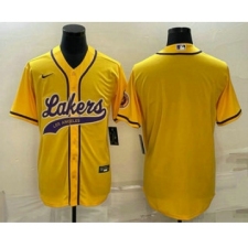Men's Los Angeles Lakers Blank Yellow Cool Base Stitched Baseball Jersey
