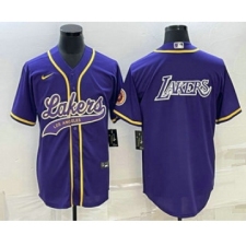 Men's Los Angeles Lakers Purple Big Logo Cool Base Stitched Baseball Jersey