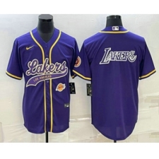 Men's Los Angeles Lakers Purple Big Logo With Cool Base Stitched Baseball Jersey
