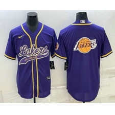 Men's Los Angeles Lakers Purple Team Big Logo Cool Base Stitched Baseball Jersey