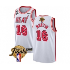 Men's Miami Heat #16 Caleb Martin White 2023 Finals Classic Edition With NO.6 Stitched Basketball Jersey