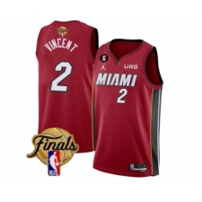 Men's Miami Heat #2 Gabe Vincent Red 2023 Finals Statement Edition With NO.6 Stitched Basketball Jersey