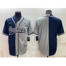 Men's Dallas Cowboys Blank Navy Blue Grey Two Tone With Patch Cool Base Stitched Baseball Jersey