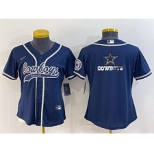 Women's Dallas Cowboys Navy Blue Team Big Logo With Patch Cool Base Stitched Baseball Jersey