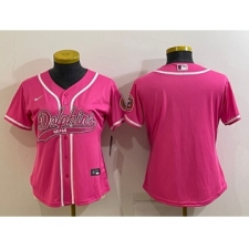 Women's Miami Dolphins Blank Pink With Patch Cool Base Stitched Baseball Jersey