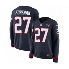 Women's Nike Houston Texans #27 D'Onta Foreman Limited Navy Blue Therma Long Sleeve NFL Jersey