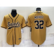 Men's New Orleans Saints #32 Tyrann Mathieu Gold Stitched MLB Cool Base Nike Baseball Jersey