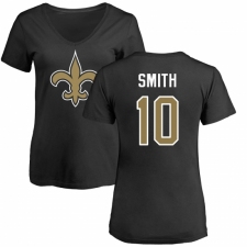 NFL Women's Nike New Orleans Saints #10 Tre'Quan Smith Black Name & Number Logo Slim Fit T-Shirt