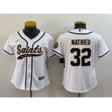 Women's New Orleans Saints #32 Tyrann Mathieu White With Patch Cool Base Stitched Baseball Jersey