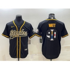 Men's Pittsburgh Steelers #90 TJ Watt Black Team Big Logo With Patch Cool Base Stitched Baseball Jersey