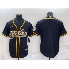 Men's Pittsburgh Steelers Blank Black With Patch Cool Base Stitched Baseball Jersey